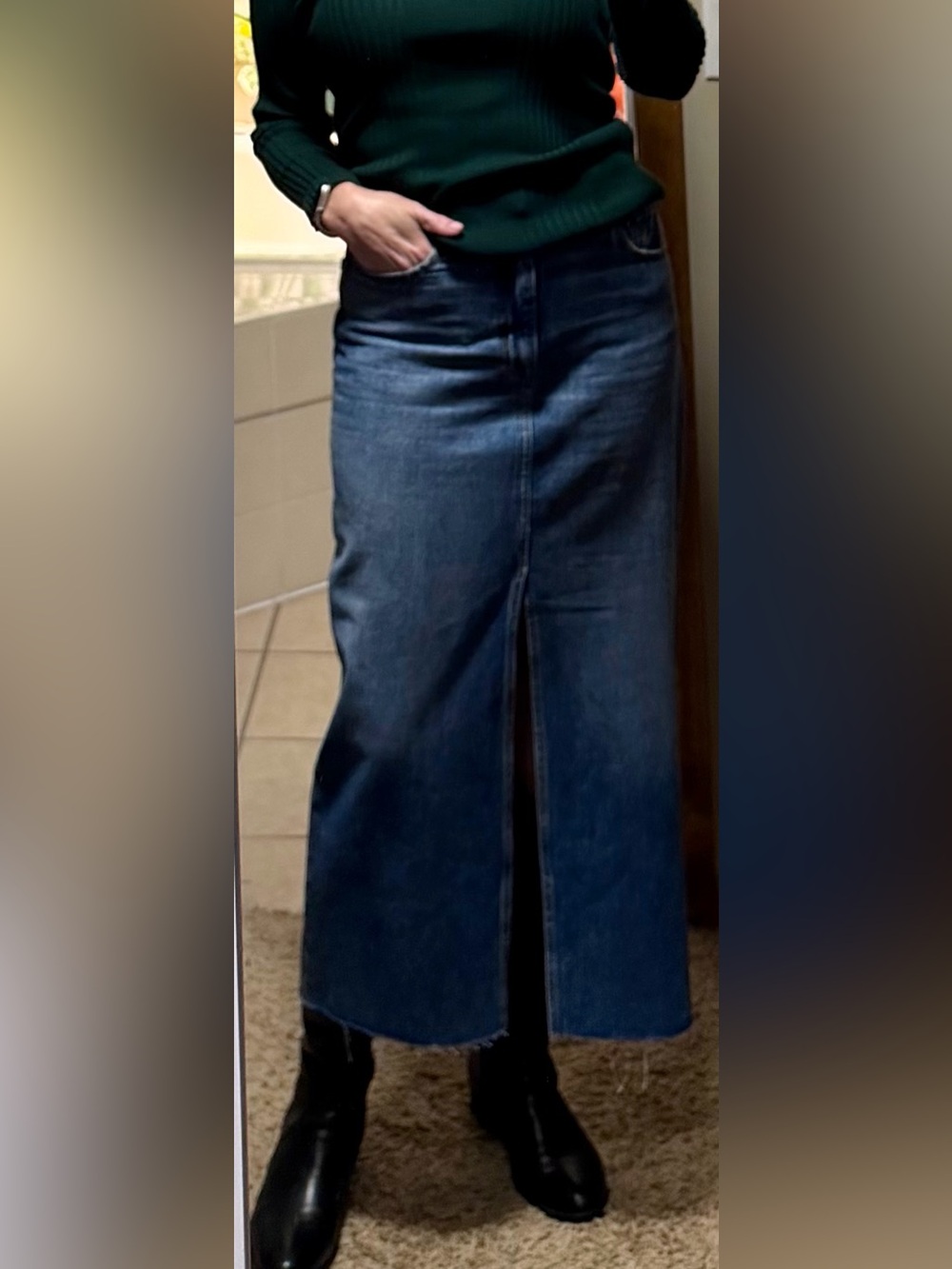 pistola Dark Indigo Denim Maxi Skirt with Front Slit